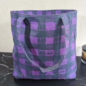 Stussy Peace and Prosperity Tote Bag Purple and Grey, Vintage Streetwear Style